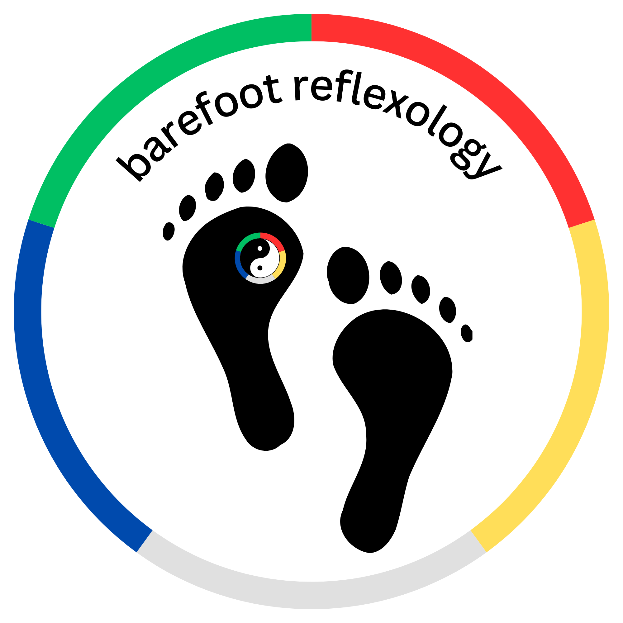 Barefoot_logo_for_uniform_2000px An image of two feet containing a yin yang symbol over the heart reflex. The yin yang symbol and the feet are surrounded by a circular border in the colours of the five elements.